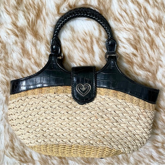 Coldwater Creek 2 tone straw purse w/ detachable strap - Picture 2 of 8